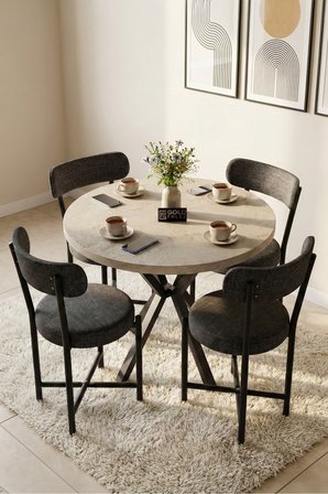 Reyo Falez Mutfak Masası 90 cm Yuvarlak Masa Modern Metal Ayaklı Cafe Balkon Ofis Yemek Masası 9826 