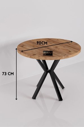 Reyo Falez Mutfak Masası 90 cm Yuvarlak Masa Modern Metal Ayaklı Cafe Balkon Ofis Yemek Masası 9826 Atlantik Çam