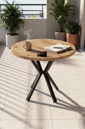 Reyo Falez Mutfak Masası 90 cm Yuvarlak Masa Modern Metal Ayaklı Cafe Balkon Ofis Yemek Masası 9826 Atlantik Çam