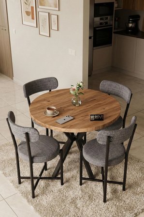 Reyo Falez Mutfak Masası 90 cm Yuvarlak Masa Modern Metal Ayaklı Cafe Balkon Ofis Yemek Masası 9826 Atlantik Çam