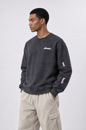 Erkek About Baskılı Yıkamalı Oversize Sweatshirt Siyah