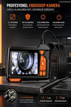 10-20-30-50 Metre Endoskop Kamera 1080P HD Boru İçi Görüntüleme Kamerası 4.3" IPS Ekran IP67 Yılan Kamera