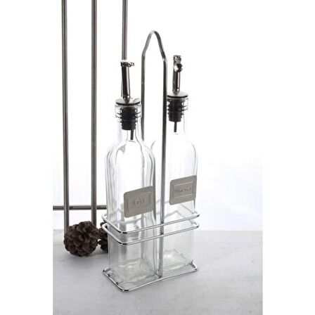 Metal Stantlı Cam 2'li Sosluk Set Yağlık Sirkelik 250ml