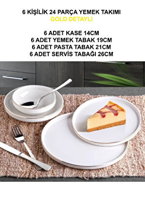 24 Parça Yemek Takımı Bone Chine Gold Detay Yeni Model 6 Kişlik 3251