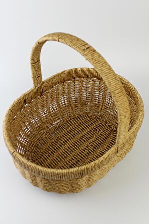 Orta Boy Hasır Rattan Örme Piknik Sepeti Oval 29cm