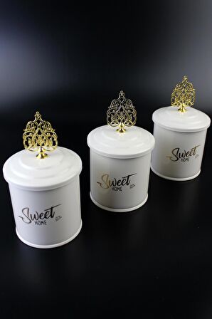 3 lü Metal Baharatlık Saklama Kabı Sweet Home Beyaz 500ml