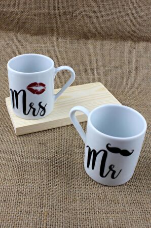 2 li Porselen Kupa 200ml Mr&Mrs