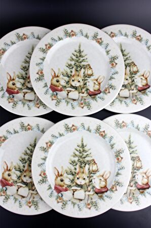 6'lı Yılbaşı Kansept Porselen 19cm Pasta, Tatlı Tabak 1117