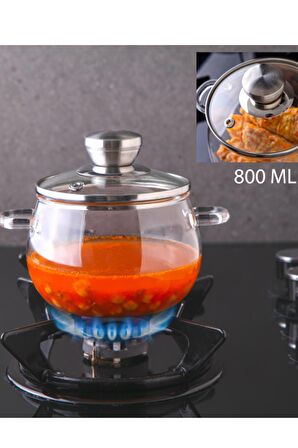Borosilikat Cam Tencere 800ml Isıya Dayanıklı 3623