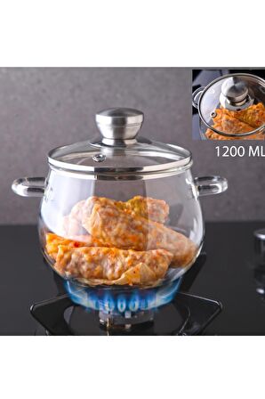 Borosilikat Cam Tencere 1200ml Isıya Dayanıklı 3624