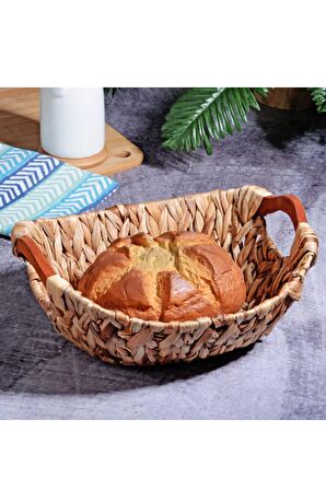 Hasır Rattan Ekmeklik Ekmek Sepeti  Ahşap Sap
