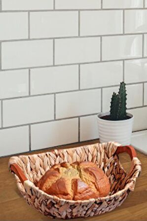 Hasır Rattan Ekmeklik Ekmek Sepeti  Ahşap Sap