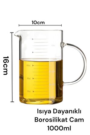 3 lü Isıya Dayanıklı Borosilikat Cam Ölçü Kabı 350/500/1000