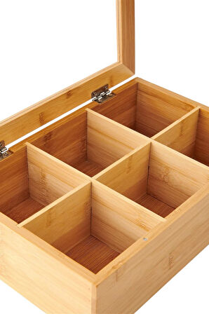Bambu Organizer Kutu Takı Aksesuar Kutusu, Çay Kutusu 6 Bölmeli