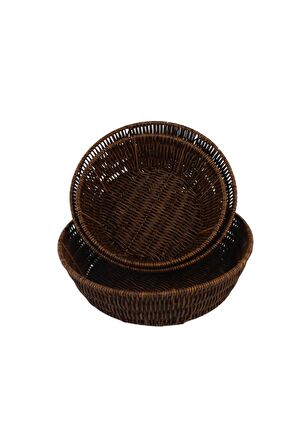 3 lü Rattan Plastik Sepet, Ekmeklik , Meyve Sepeti Yuvarlak 3 Boy 3717/3lü