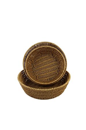 3 lü Rattan Plastik Sepet, Ekmeklik , Meyve Sepeti Yuvarlak 3 Boy 3717/3lüKrem