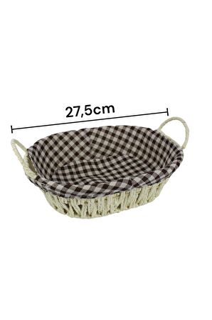 Hasır Rattan Ekmeklik Ekmek Sepeti Oval Ekose Kumaş