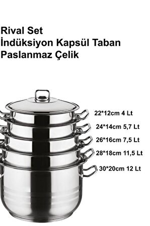 Arian Çelik 5li Rival Tencere Seti 22/24/26/28/30cm