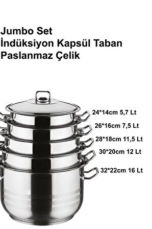 Arian Çelik 5li Jumbo Tencere Seti 24/26/28/30/32cm