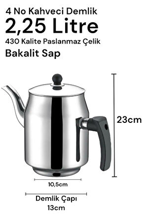 430 Paslanmaz Çelik Kahveci Demlik 2250ml 4 No