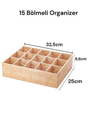 15 Bölmeli Bambu Organizer Set , Düzenleyici Saat Aksesuar kutusu bmb64