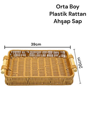 Plastik Rattan Tepsi Dikdörtgen Orta Boy 39*26cm 