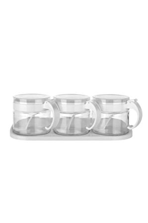 Cam Baharatlık 3 Lü Set 300ml Kaşıklı Beyaz