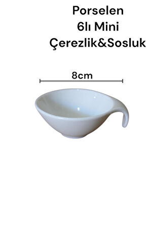 6lı Porselen Kase Çerezlik Sosluk Mini Boy Kulplu 602