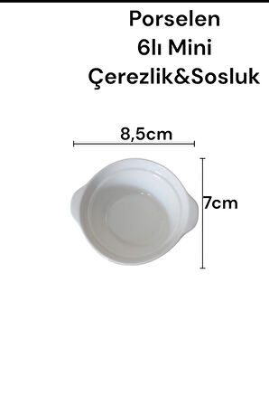 6lı Porselen Kase Çerezlik Sosluk Mini Boy 657