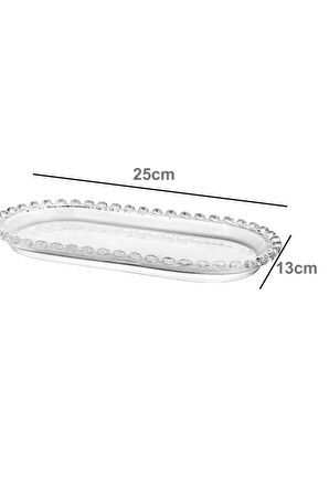 Lüks Cam Servis Sunumluk Oval Kayık Tabak Love Seri 25*13cm