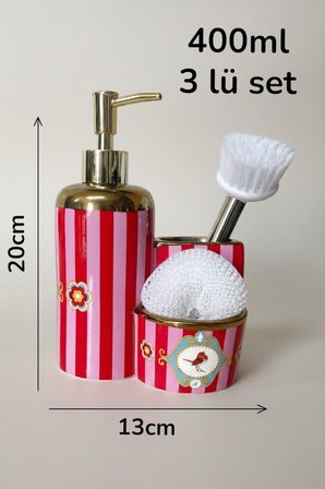 Porselen Karnaval Gold 3 lü Set Sıvı Sabunluk, Sünger ve Fırça 412