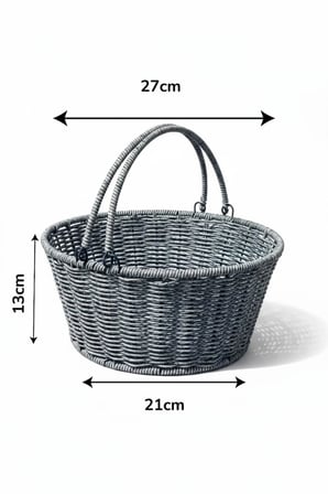 Plastik Örme Piknik Sepeti Yuvarlak Gri