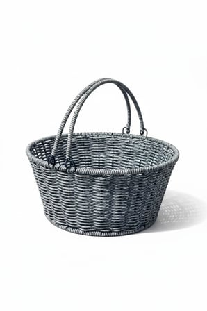 Plastik Örme Piknik Sepeti Yuvarlak Gri