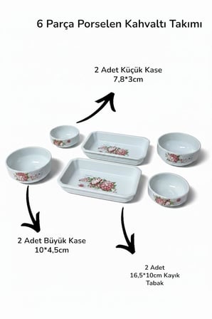 6 Parça Çiçekli Kahvaltı Sunum Seti, Kahvaltılık