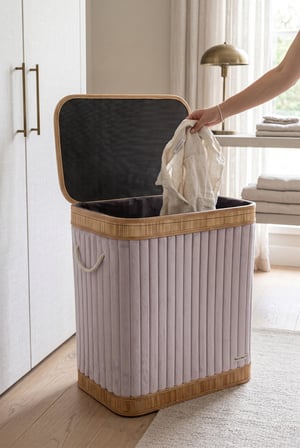 Katlanır Bambu Kirli Çamaşır Sepeti Peluş Kaplamalı Büyük Boy Gri