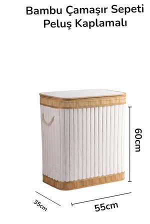 Katlanır Bambu Kirli Çamaşır Sepeti Peluş Kaplamalı Büyük Boy Beyaz