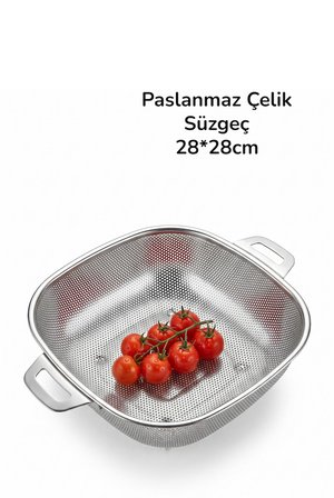 Paslanmaz Çelik Lüks Süzgeç Kevgir Kulplu 28*28cm