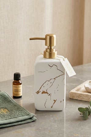 Lüks Porselen Sıvı Sabunluk 500ml Beyaz Mermer