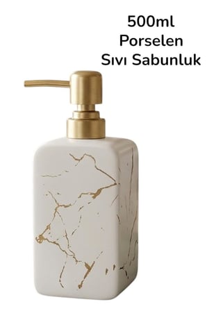 Lüks Porselen Sıvı Sabunluk 500ml Beyaz Mermer