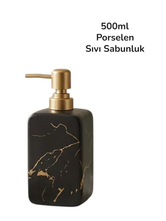 Lüks Porselen Sıvı Sabunluk 500ml Siyah Mermer