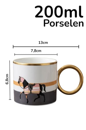 Lüks Porselen Kupa 200 ml Süvari Gri Yaldızlı