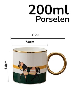 Lüks Porselen Kupa 200 ml Süvari Yeşil Yaldızlı