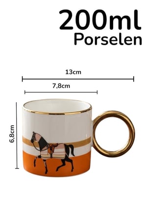 Lüks Porselen Kupa 200 ml Süvari Turuncu Yaldızlı