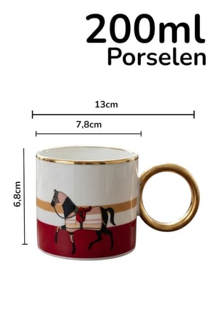 Lüks Porselen Kupa 200 ml Süvari Kırmızı Yaldızlı