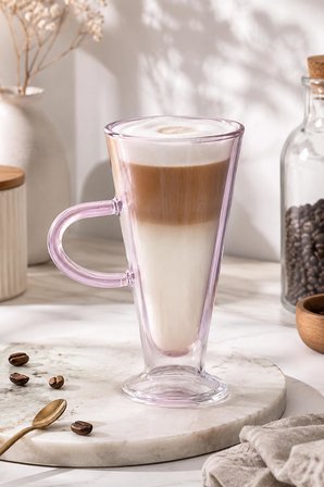 4'lü Çift Cidarlı Cam Latte Bardağı | Isıya Dayanıklı Borosilikat Cam | 230 ml