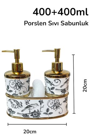 Garden 2 Hazneli Lüks Porselen Mutfak Set Sıvı Sabunluk 
