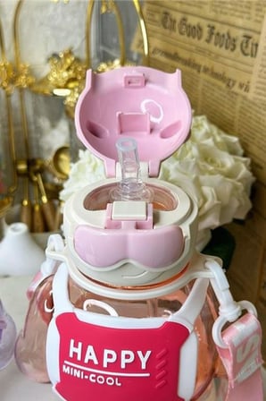 Robottle Figürlü Suluk Robot Matara Polikarbon Su Matarası Pembe 800ml-okul 