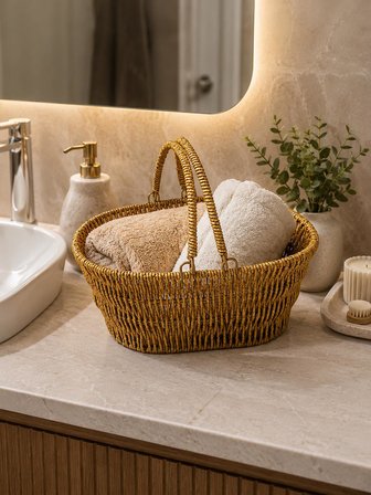Küçük Boy Piknik Sepeti 25x19x12 cm – Örgü Sepet – Dekoratif ve Çok Amaçlı Saklama Sepeti