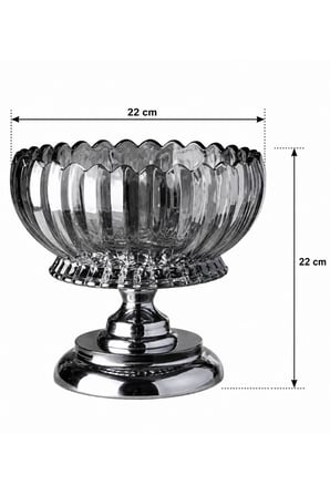 Kristal Cam Kase, Vazo Metal Ayak 4477 Dekoratif Meyvelik 22 cm 