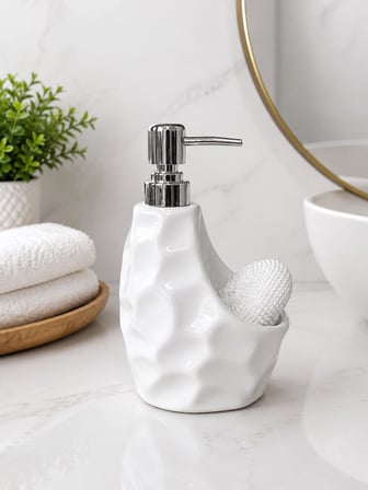 Beyaz Porselen 500ml Sıvı Sabunluk Süngerlik Bölmeli 079b